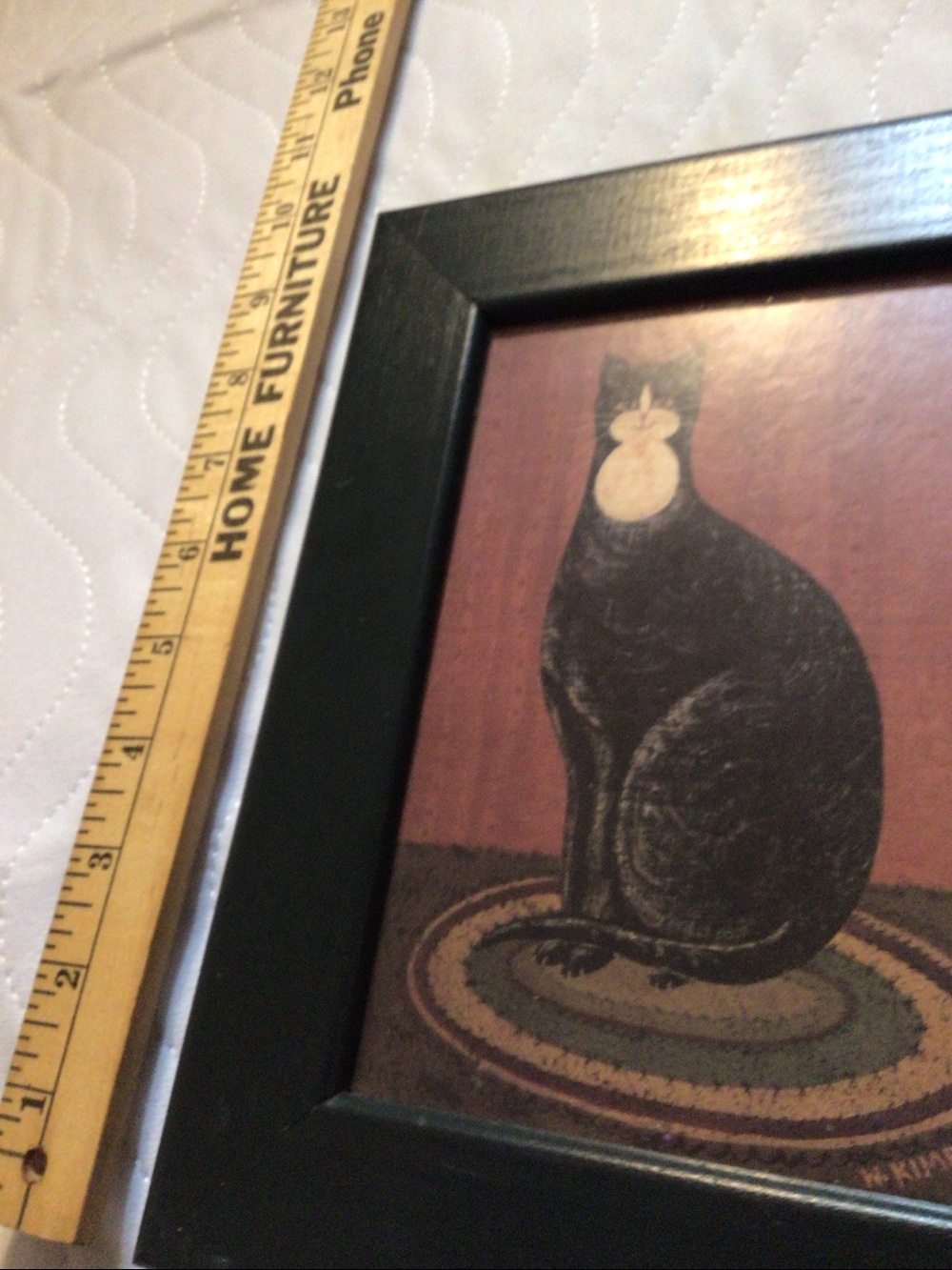 Primitive Folk Art Look Cat Print by W. Kimble Black Wood Frame - Picture 5 of 5